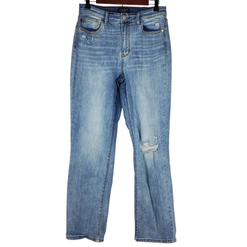 Judy Blue Jeans Womens 9/29 Blue Straight Fit Distressed High Rise Stretch Denim